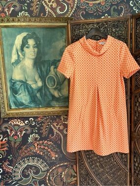 Tyler Böe Orange Geometric Shift Dress Mod Preppy Pocket Dress